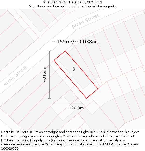 2, ARRAN STREET, CARDIFF, CF24 3HS: Plot and title map