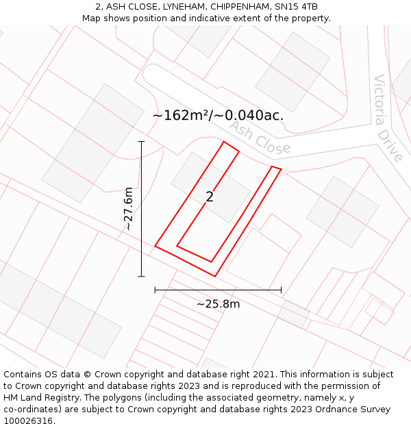 2, ASH CLOSE, LYNEHAM, CHIPPENHAM, SN15 4TB: Plot and title map