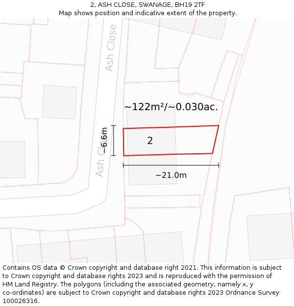 2, ASH CLOSE, SWANAGE, BH19 2TF: Plot and title map