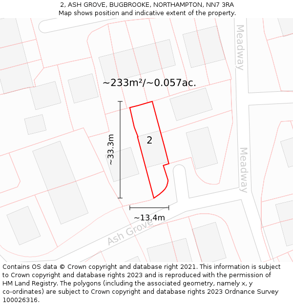 2, ASH GROVE, BUGBROOKE, NORTHAMPTON, NN7 3RA: Plot and title map
