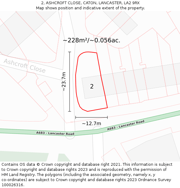 2, ASHCROFT CLOSE, CATON, LANCASTER, LA2 9RX: Plot and title map