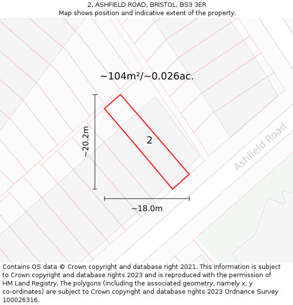 2, ASHFIELD ROAD, BRISTOL, BS3 3ER: Plot and title map