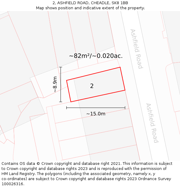 2, ASHFIELD ROAD, CHEADLE, SK8 1BB: Plot and title map