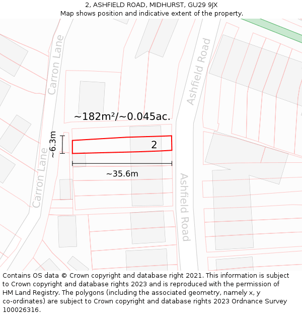 2, ASHFIELD ROAD, MIDHURST, GU29 9JX: Plot and title map