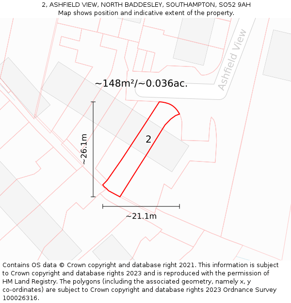 2, ASHFIELD VIEW, NORTH BADDESLEY, SOUTHAMPTON, SO52 9AH: Plot and title map