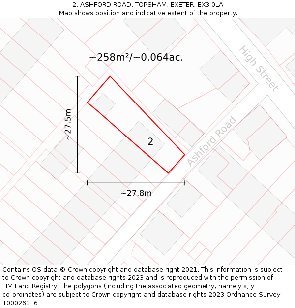 2, ASHFORD ROAD, TOPSHAM, EXETER, EX3 0LA: Plot and title map