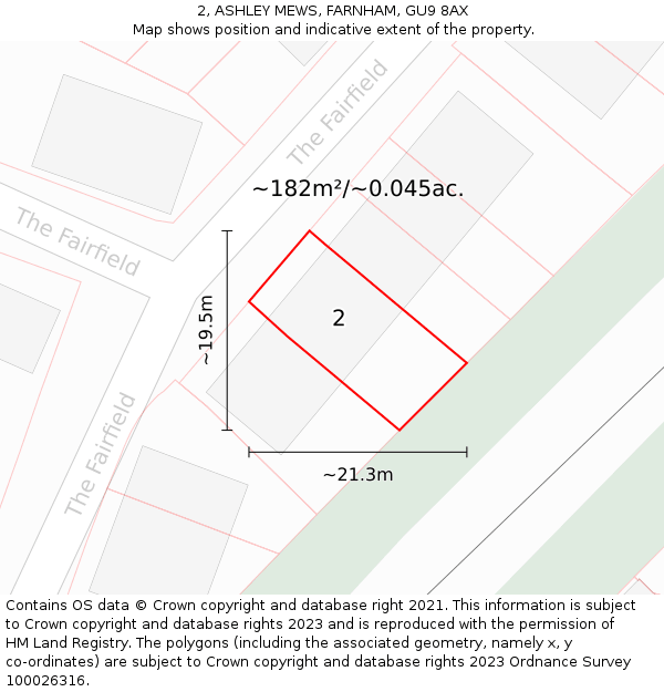 2, ASHLEY MEWS, FARNHAM, GU9 8AX: Plot and title map