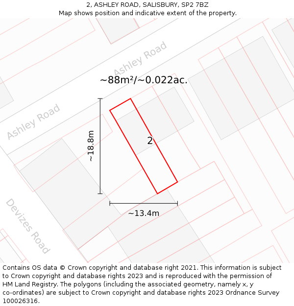 2, ASHLEY ROAD, SALISBURY, SP2 7BZ: Plot and title map