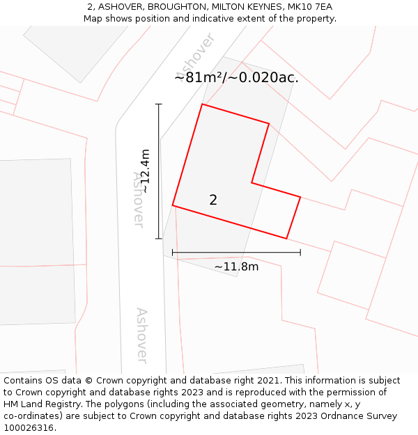2, ASHOVER, BROUGHTON, MILTON KEYNES, MK10 7EA: Plot and title map