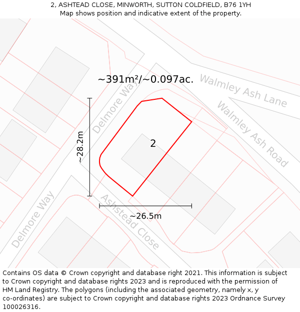 2, ASHTEAD CLOSE, MINWORTH, SUTTON COLDFIELD, B76 1YH: Plot and title map
