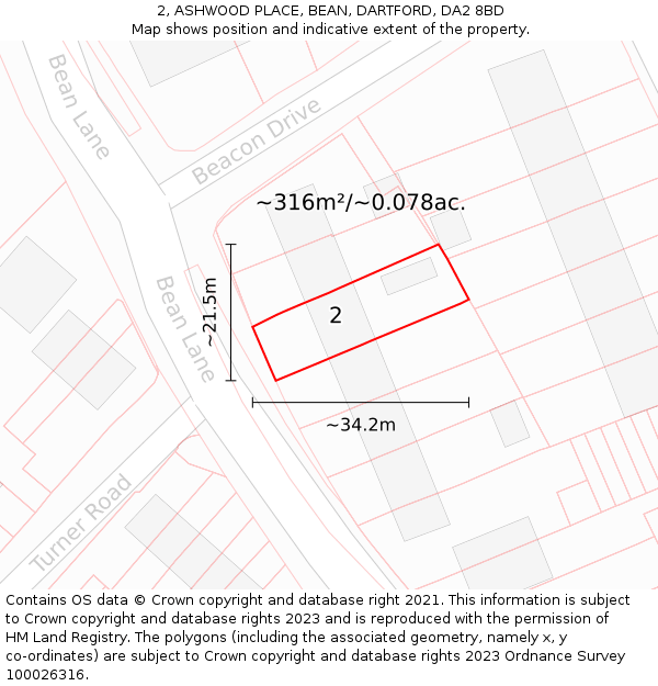2, ASHWOOD PLACE, BEAN, DARTFORD, DA2 8BD: Plot and title map