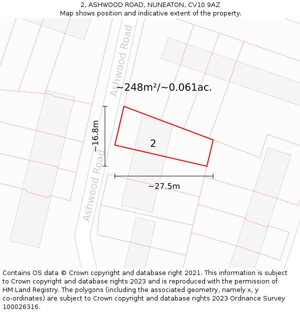 2, ASHWOOD ROAD, NUNEATON, CV10 9AZ: Plot and title map