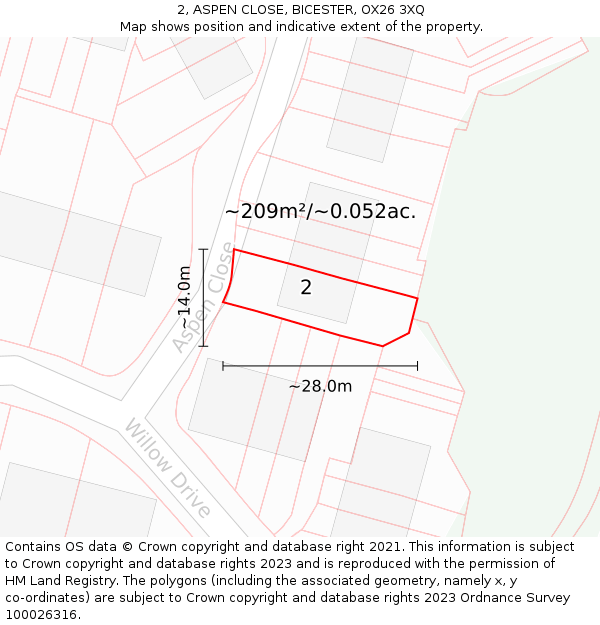 2, ASPEN CLOSE, BICESTER, OX26 3XQ: Plot and title map
