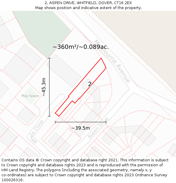 2, ASPEN DRIVE, WHITFIELD, DOVER, CT16 2EX: Plot and title map