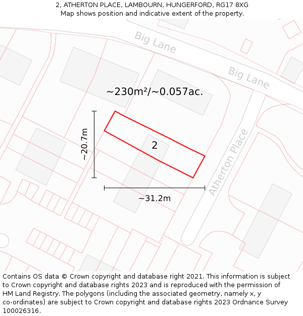 2, ATHERTON PLACE, LAMBOURN, HUNGERFORD, RG17 8XG: Plot and title map