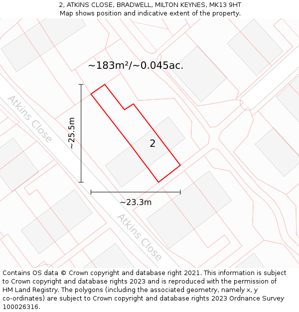 2, ATKINS CLOSE, BRADWELL, MILTON KEYNES, MK13 9HT: Plot and title map