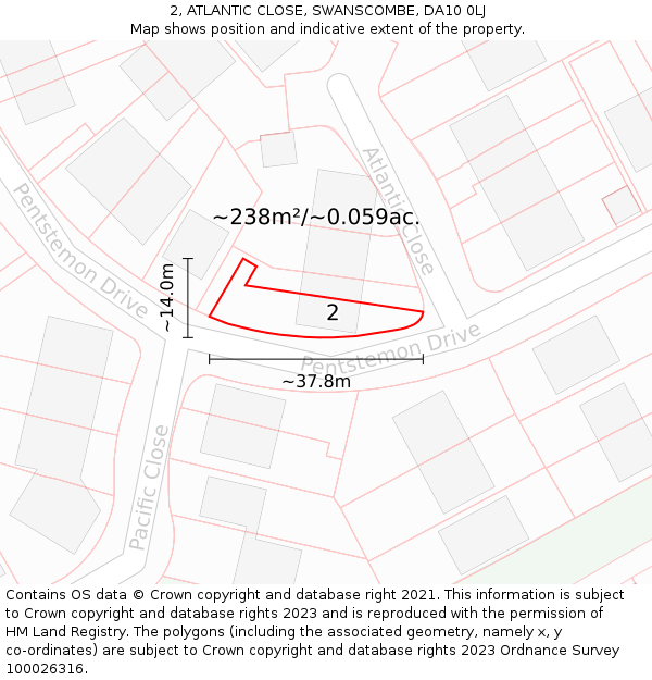 2, ATLANTIC CLOSE, SWANSCOMBE, DA10 0LJ: Plot and title map