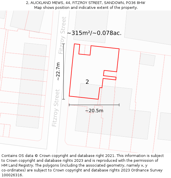 2, AUCKLAND MEWS, 44, FITZROY STREET, SANDOWN, PO36 8HW: Plot and title map