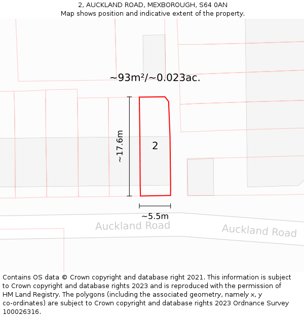 2, AUCKLAND ROAD, MEXBOROUGH, S64 0AN: Plot and title map