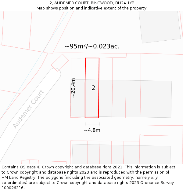 2, AUDEMER COURT, RINGWOOD, BH24 1YB: Plot and title map