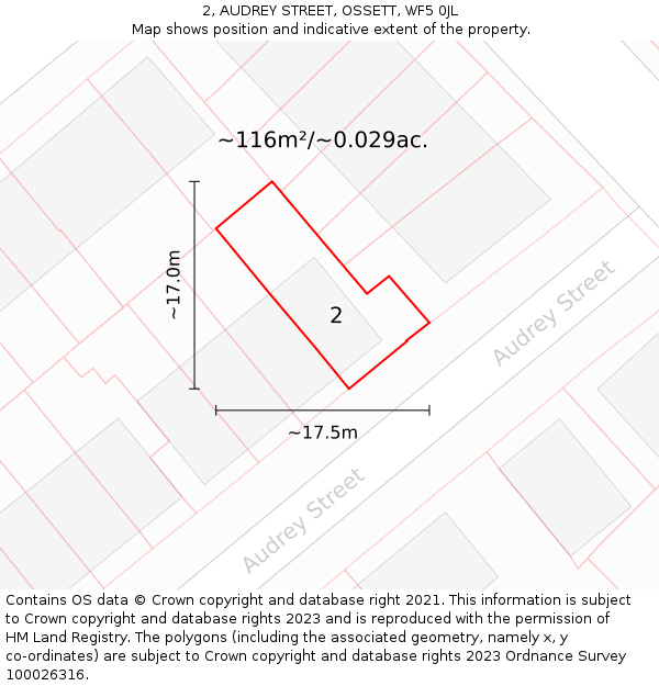 2, AUDREY STREET, OSSETT, WF5 0JL: Plot and title map