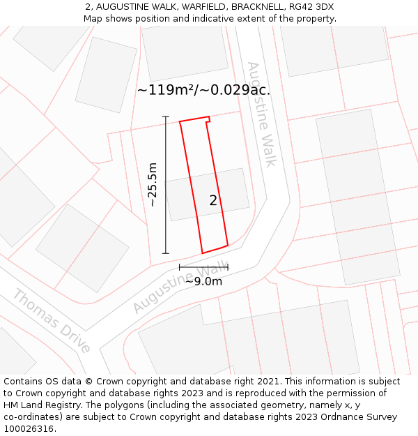2, AUGUSTINE WALK, WARFIELD, BRACKNELL, RG42 3DX: Plot and title map