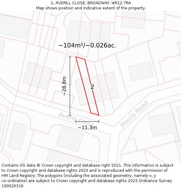 2, AVERILL CLOSE, BROADWAY, WR12 7RA: Plot and title map