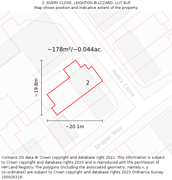 2, AVERY CLOSE, LEIGHTON BUZZARD, LU7 4UP: Plot and title map