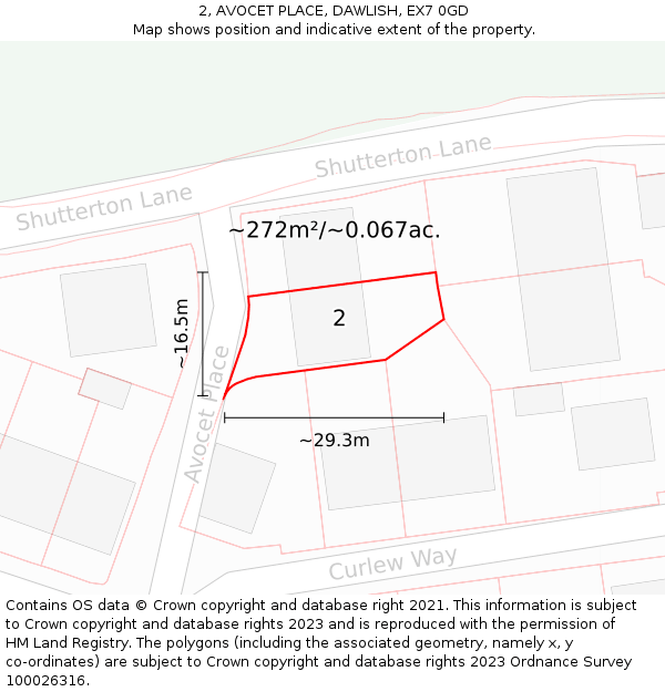 2, AVOCET PLACE, DAWLISH, EX7 0GD: Plot and title map