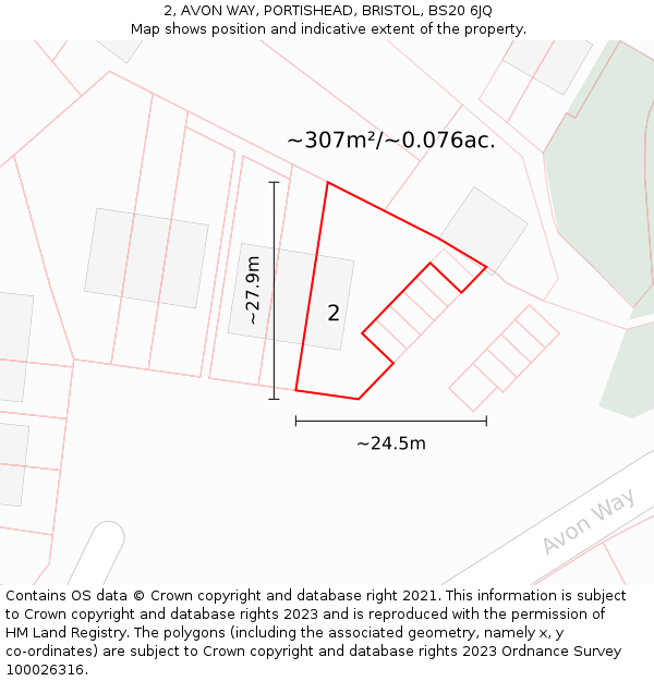 2, AVON WAY, PORTISHEAD, BRISTOL, BS20 6JQ: Plot and title map