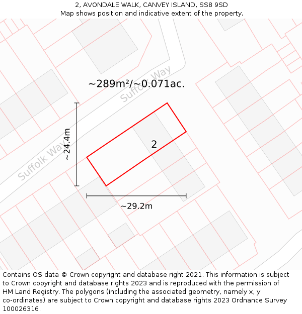 2, AVONDALE WALK, CANVEY ISLAND, SS8 9SD: Plot and title map