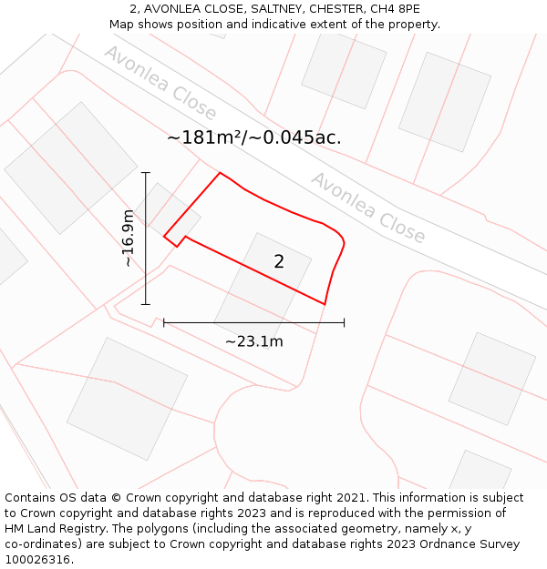 2, AVONLEA CLOSE, SALTNEY, CHESTER, CH4 8PE: Plot and title map