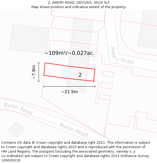 2, AWDRY ROAD, DEVIZES, SN10 5LF: Plot and title map
