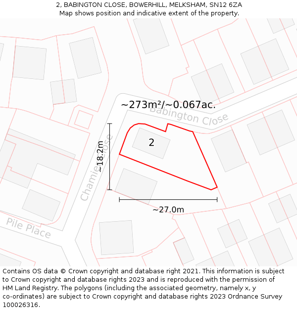 2, BABINGTON CLOSE, BOWERHILL, MELKSHAM, SN12 6ZA: Plot and title map