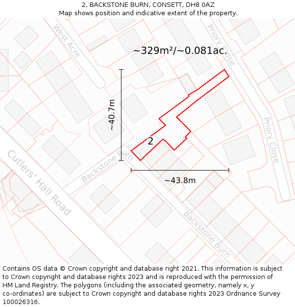 2, BACKSTONE BURN, CONSETT, DH8 0AZ: Plot and title map