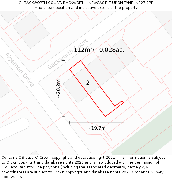 2, BACKWORTH COURT, BACKWORTH, NEWCASTLE UPON TYNE, NE27 0RP: Plot and title map