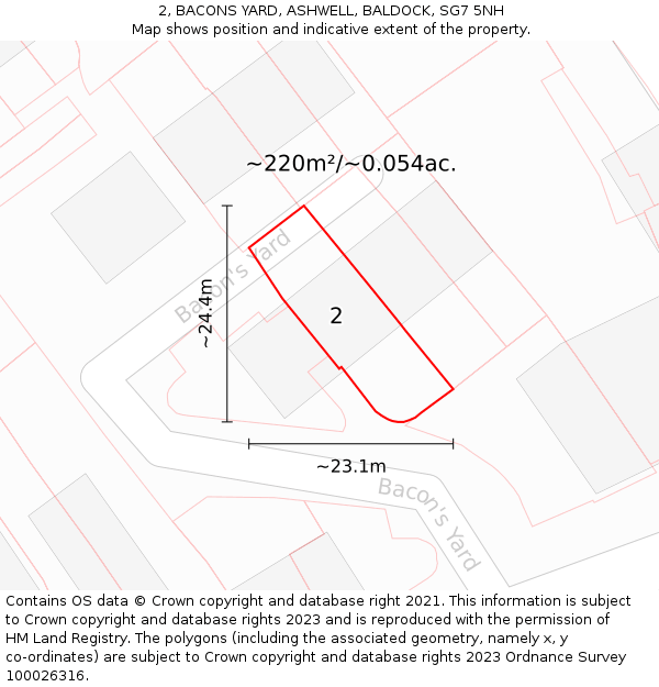 2, BACONS YARD, ASHWELL, BALDOCK, SG7 5NH: Plot and title map