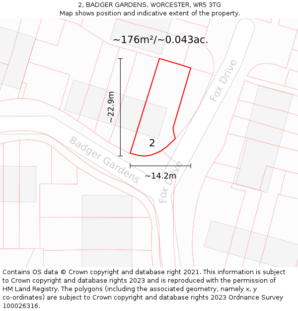 2, BADGER GARDENS, WORCESTER, WR5 3TG: Plot and title map