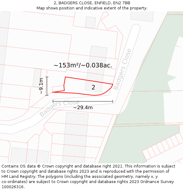 2, BADGERS CLOSE, ENFIELD, EN2 7BB: Plot and title map
