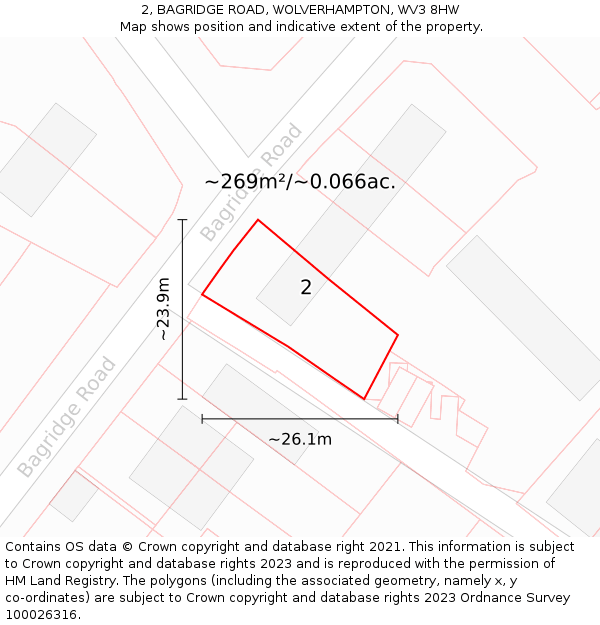 2, BAGRIDGE ROAD, WOLVERHAMPTON, WV3 8HW: Plot and title map