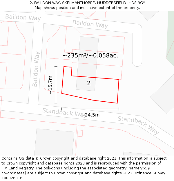 2, BAILDON WAY, SKELMANTHORPE, HUDDERSFIELD, HD8 9GY: Plot and title map