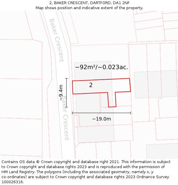 2, BAKER CRESCENT, DARTFORD, DA1 2NF: Plot and title map