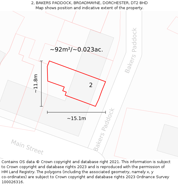 2, BAKERS PADDOCK, BROADMAYNE, DORCHESTER, DT2 8HD: Plot and title map