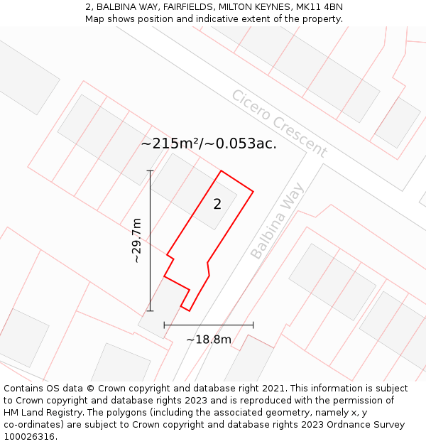 2, BALBINA WAY, FAIRFIELDS, MILTON KEYNES, MK11 4BN: Plot and title map