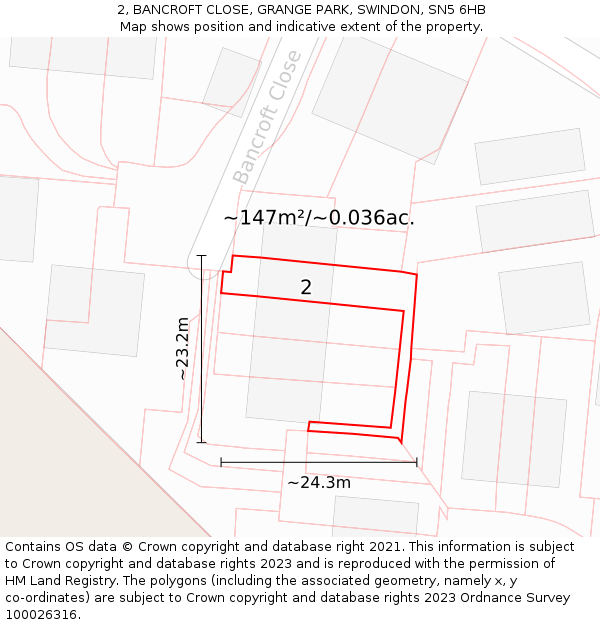 2, BANCROFT CLOSE, GRANGE PARK, SWINDON, SN5 6HB: Plot and title map