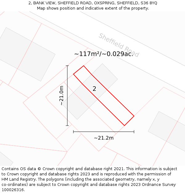 2, BANK VIEW, SHEFFIELD ROAD, OXSPRING, SHEFFIELD, S36 8YQ: Plot and title map