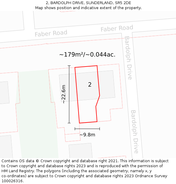 2, BARDOLPH DRIVE, SUNDERLAND, SR5 2DE: Plot and title map