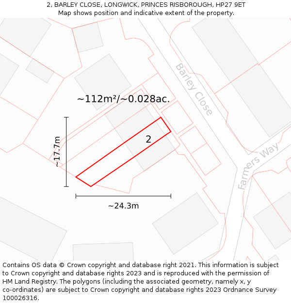 2, BARLEY CLOSE, LONGWICK, PRINCES RISBOROUGH, HP27 9ET: Plot and title map