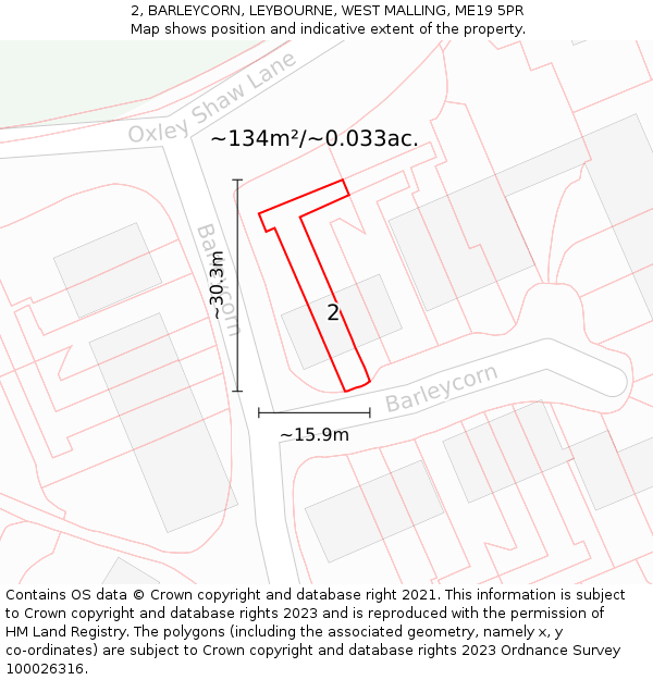 2, BARLEYCORN, LEYBOURNE, WEST MALLING, ME19 5PR: Plot and title map
