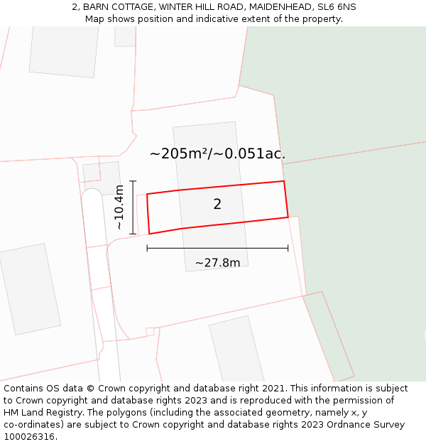 2, BARN COTTAGE, WINTER HILL ROAD, MAIDENHEAD, SL6 6NS: Plot and title map